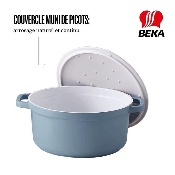 Beka Cocotte Papillon 28 cm - Cocotte en fonte aluminium et couvercle en céramique - Cocotte antiadhésive avec revêtement en céramique - Bleu/Blanc