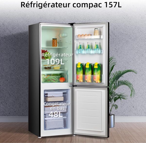 CHIQ Réfrigérateur congélateur bas FBM157L42 157L (109+48), Largeur 47cm, Low frost, 39 db, Portes réversibles, 12 ans de garantie sur le compresseur [Classe énergétique E]