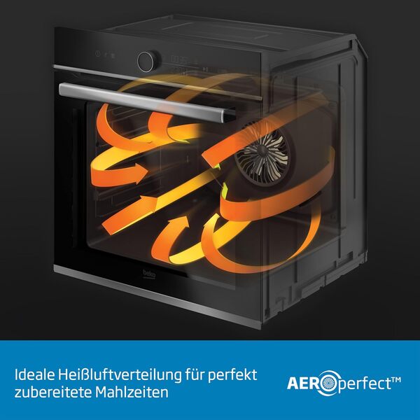 Beko BBIM12300XCE Four encastrable - 72L, 8 fonctions de cuisson, Écran LED, Porte robuste, Dimensions : H 59,5 x l 59,4 x P 56,7 cm, Noir, Classe A+ [Classe énergétique A]