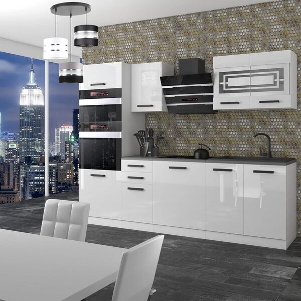 Belini Cuisine Equipee Complete Tracy Muebles de Cuisine Complets - 240 cm. Cuisine Complete avec Plan de Travail, Blanc très Brillant