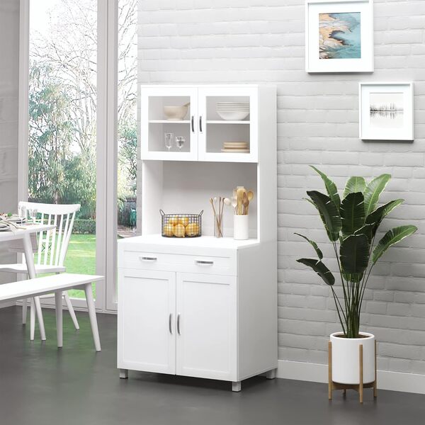 HOMCOM Buffet de Cuisine Armoire de Cuisine contemporaine Multi-Rangement 2 placards Portes Grand tiroir Coulissant Panneaux MDF Blanc