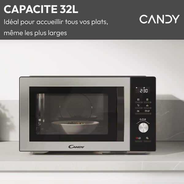 Candy CMCA29EDLB Four Micro-ondes Gril 1000W, Combiné à Chaleur Tournante, Grande Capacité 29L, Menus Pré-Programmés, Nettoyage Auto, Programmateur digital, Fonction décongélation, Noir Silver