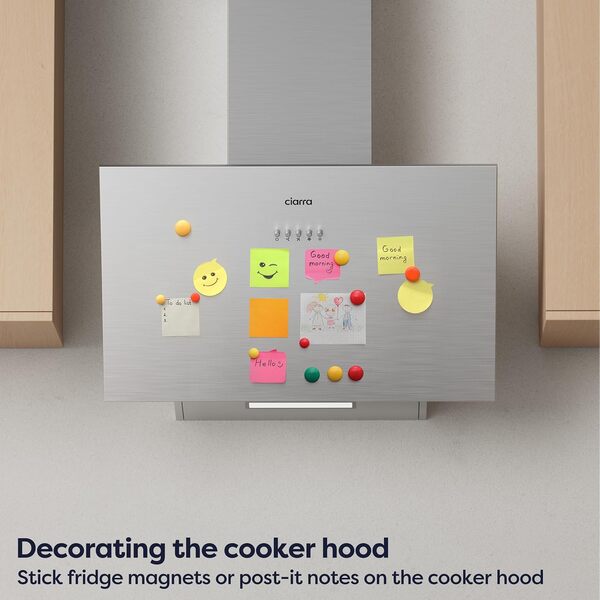 Ciarra Hotte Aspirante Inclinée 60cm - Classe A+++ - 650m³/h - Hotte de Cuisine 3 Vitesses - Filtres à Charbon Inclus - Evacuation ou Recyclage - Inox - CBCS6762A [Classe énergétique A+++]