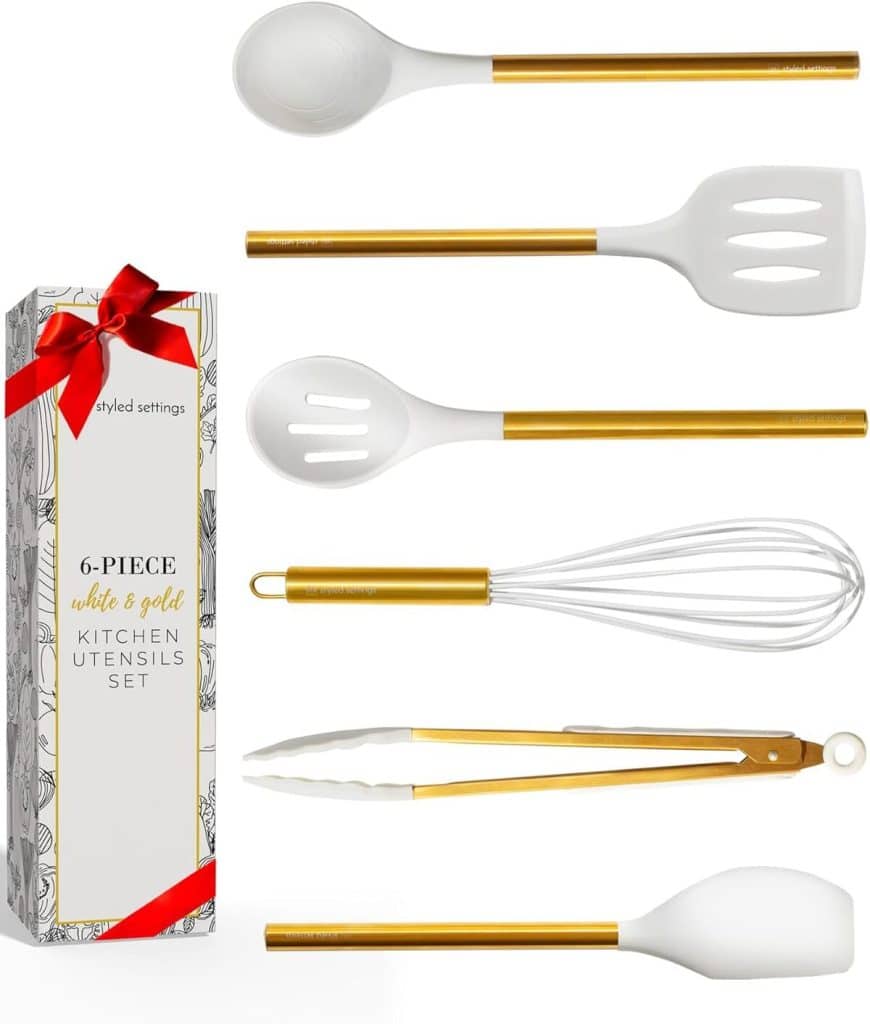 Avis sur l'ensemble d'ustensiles de cuisine en silicone Styled Settings blanc et doré