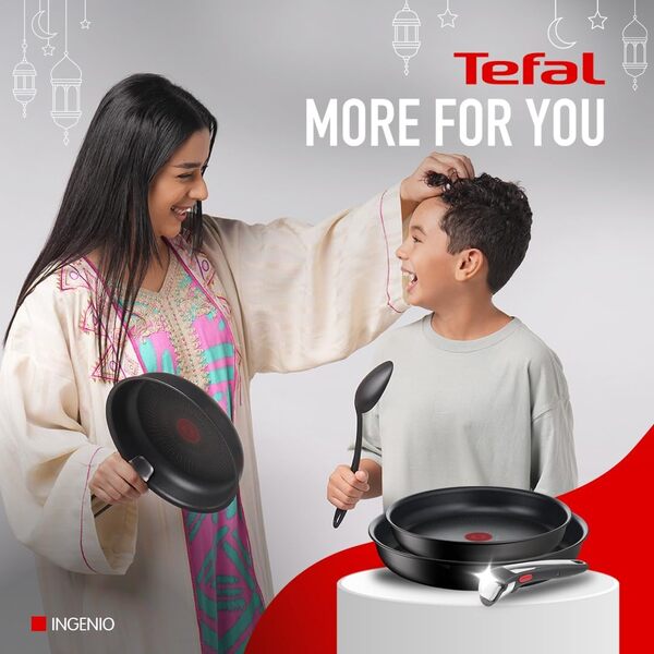 Tefal Ingenio Unlimited On Lot de 2 poêles anti-adhérents 24,28 cm, deux casseroles 16,20 cm, poêle 24 cm, revêtement titane, thermo-ignal, noir