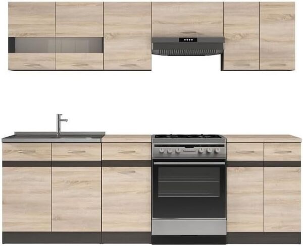 Générique JUNONA Cuisine Complete 2m40 avec éclairage LED - Décor Chene Sonoma