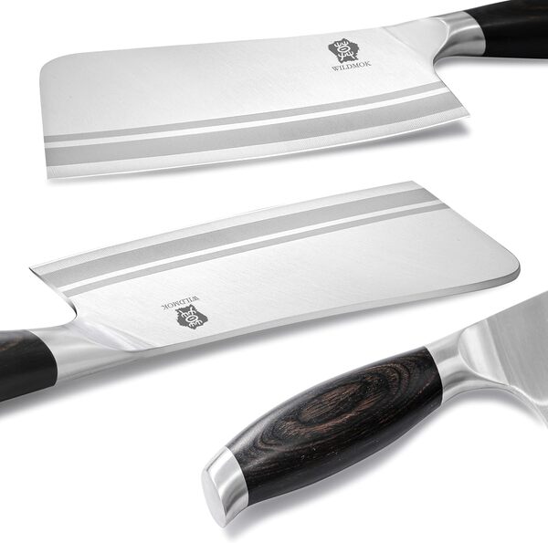 WILDMOK Ensemble de blocs de couteau à 9 pcs, ensemble de couteaux de cuisine avec bloc en bois, en acier inoxydable allemand en acier tranchant pointu avec hachoir à os