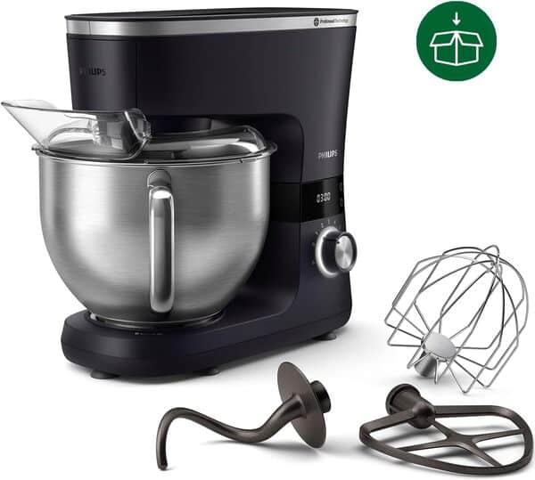 Philips 7000 Series Robot de Cuisine - 5,5 Litres, 1000 Watts, 8 Vitesses, Technologie ProKnead, Recettes, Minuterie Intelligente LED, Crochet de pétrissage, Fouet et Batteur (HR7962/01)