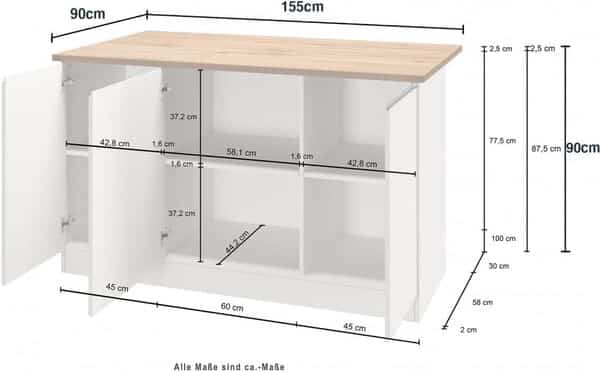 VE.CA - Ilot de Cuisine Clarissa - Buffet de Cuisine - Armoire de Cuisine - Idéal pour Une Cuisine complète - Idéal comme Table à Manger - Couleur : Anthracite/Report - Made in Italy