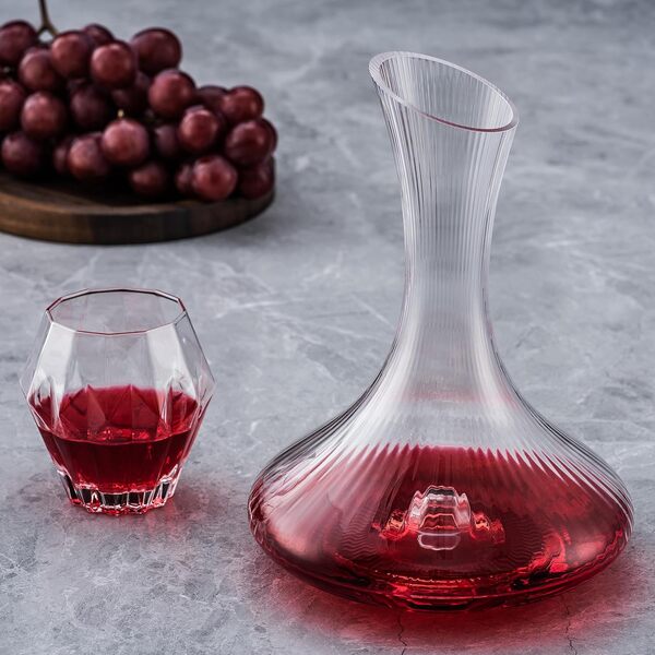 Carafe à vin avec motif à rayures verticales, carafe aérateur de vin, verre en cristal soufflé à la main 100 % sans plomb, aérateur de vin, cadeaux de vin, accessoires de vin