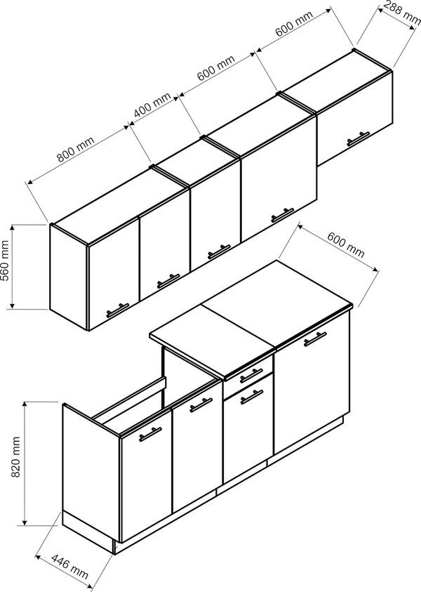 PEGANE Cuisine complète Mila 7 éléments Couleur chêne Sonoma avec Plan de Travail Inclus - Longueur 180/240 cm