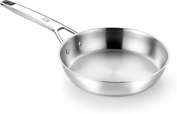 BRA Signature | Lot de 3 poêles en acier inoxydable 18/10 professionnel sans revêtement antiadhésif, triple fond diffuseur, tous feux dont induction, finition polie brillante, 20|24|26 cm