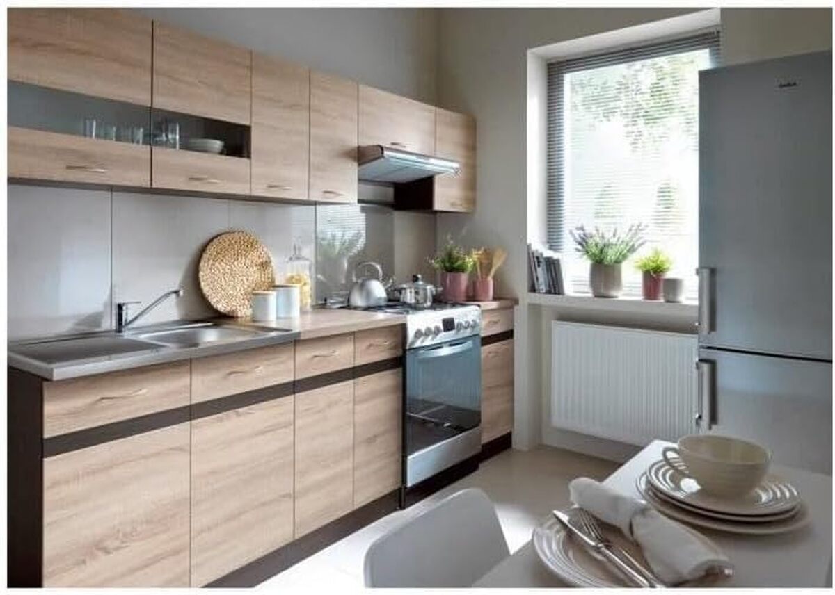 Test de la cuisine complète JUNONA 2m40 avec LED - décor chêne sonoma