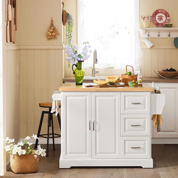 SoBuy FKW41-WN Desserte sur roulettes Meuble de Cuisine de Service Roulant en Bois - Plans de Travail Rabattables - Haute Qualité et Stabilité