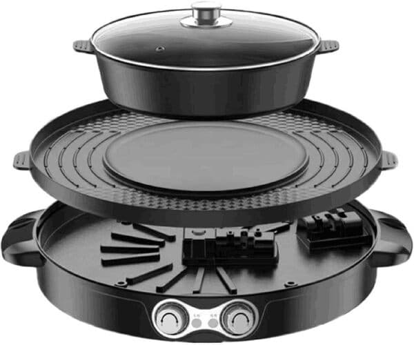 Barbecue coréen Hot Pot Electrique Appareil Fondue Chinoise et Barbecue Coréen électrique de Table 220V 2200W 2 en 1 Chauffage Haute Efficacité Contrôle de Température pour d'un Barbecue (Noir)