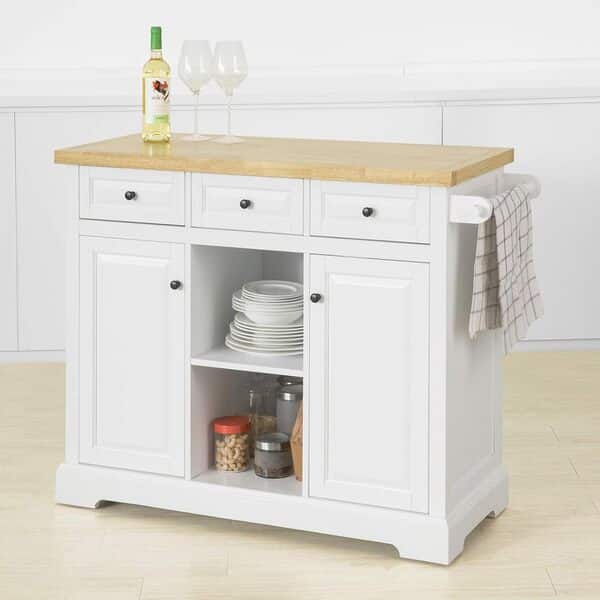 SoBuy FKW101-WN Desserte Roulante Meuble de Rangement Cuisine de Service Buffet Commode Haut avec Plans de Travail, 3 tiroirs, 2 étagères Ouvertes et 2 Portes Armoire de Rangement 115x46x90,7cm