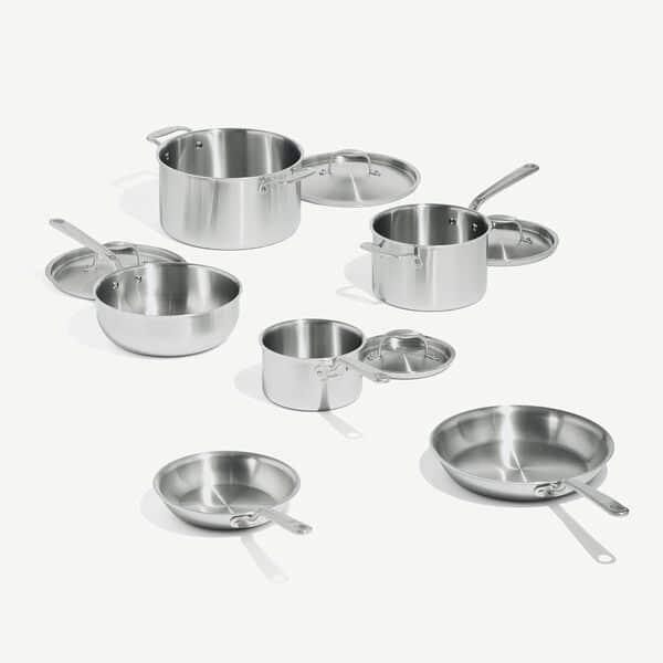 Made In Cookware - Ensemble de 10 casseroles et poêles en acier inoxydable - Comprend des poêles à frire, des casseroles, une saucière et une marmite en acier inoxydable avec couvercle