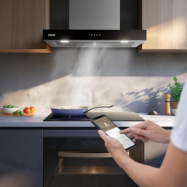 Ciarra Hotte Aspirante 60cm A+++ 650 m³/h, 4 Vitesses & Boost, Silencieuse, Commande Tactile & WiFi, Éclairage LED Réglable – Inox – CBCS6102 [Classe énergétique A+++]