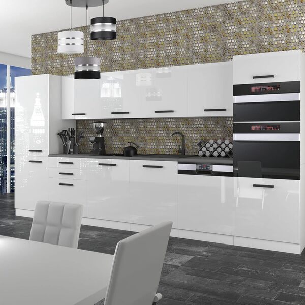 Belini Cuisine Equipee Complete Naomi Muebles de Cuisine Complets - 360 cm. Cuisine Complete avec Plan de Travail, Blanc très Brillant