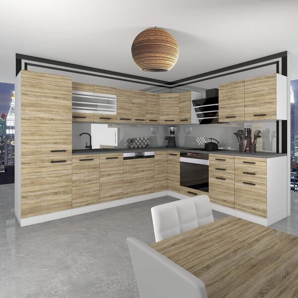 Belini Cuisine Equipee Complete Julie Muebles de Cuisine Complets. L-Forme Cuisine. Cuisine Complete avec Plan de Travail, chêne Sonoma