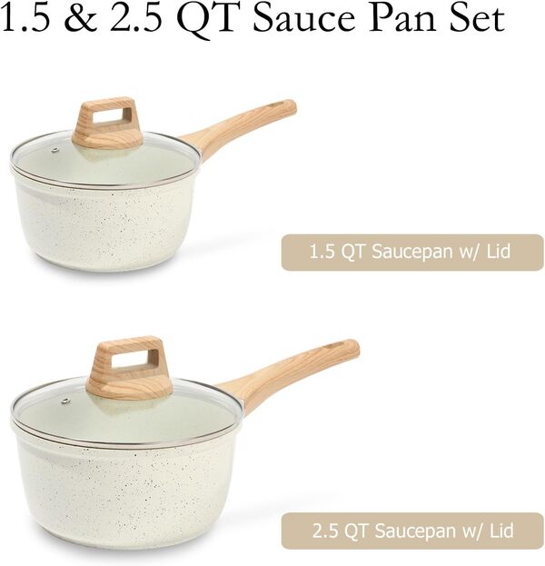 ESLITE LIFE Ensemble de casseroles de 1,5 l et 2,5 l avec couvercles, petite casserole à soupe antiadhésive, compatible avec toutes les cuisinières (gaz, électrique et induction), sans PFOA, blanc