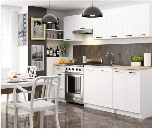 BDW - Ensemble de Meubles de Cuisine Complet Sans Appareils électroménagers - Mini-Cuisine 240 cm de Large - 240x203x46 cm - Blanc