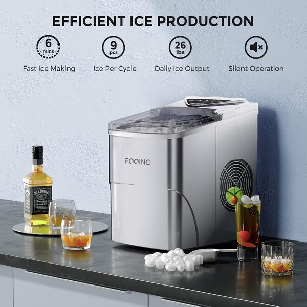 Machine Glacon Kube, Machine à Glaçons Autonettoyante, 9 Cubes prêts en 6 minutes, 15 Kg en 24 heures Ice Maker Machines Portable pour la Maison/Kuisine/Bureau/Bar
