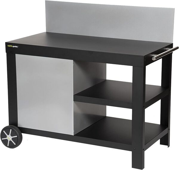 Cook'in Garden - Desserte en Acier Noire Nova pour plancha. Desserte extérieure à roulettes pour Plancha et Barbecue.