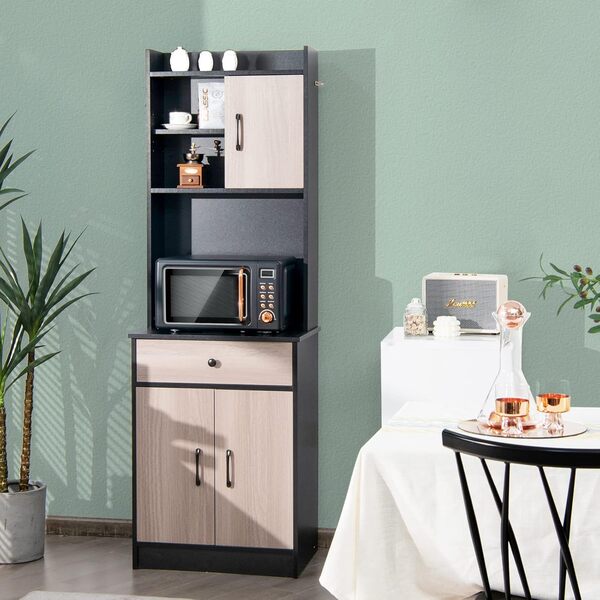 GIANTEX Buffet Cuisine Haut 180 CM, Meuble Cuisine Rangement à 3 Portes & Tiroir & Étagères Réglables, Armoire de Cuisine à Sécurité Anti-Basculement, Placard Vaisselier Meuble Salle à Manger (Noir)