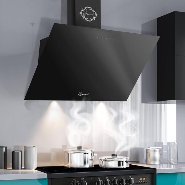 Gurari 286.9 Hotte aspirante murale 90 cm,Hotte murale allemand fabricant Gurari, 3 vitesses,1000m³/h,LED,Hotte,Timer, Noir,Recirculation possible,ClearTouch Control,Télécommande [Classe énergétique C]