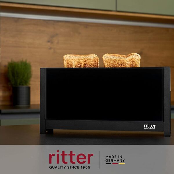 ritter volcano 5, grille-pain compact à 2 fentes longues avec réchauffe-pain, fabriqué en Allemagne, noir