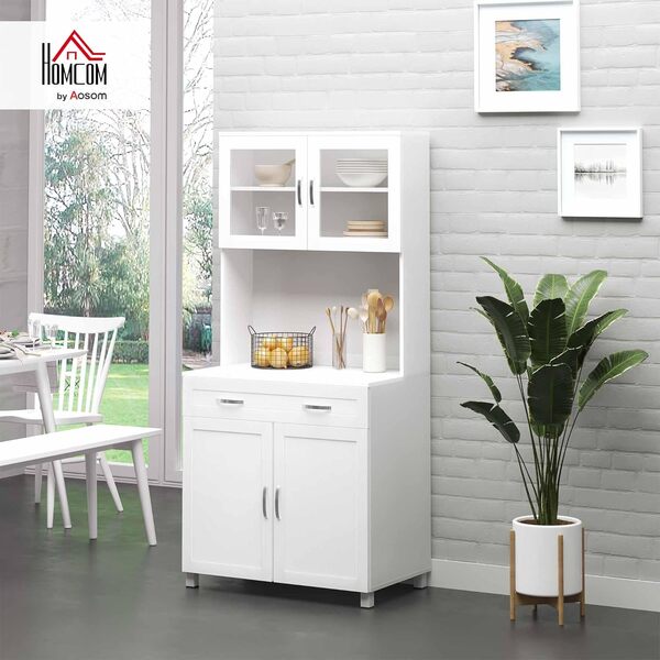 HOMCOM Buffet de Cuisine Armoire de Cuisine contemporaine Multi-Rangement 2 placards Portes Grand tiroir Coulissant Panneaux MDF Blanc