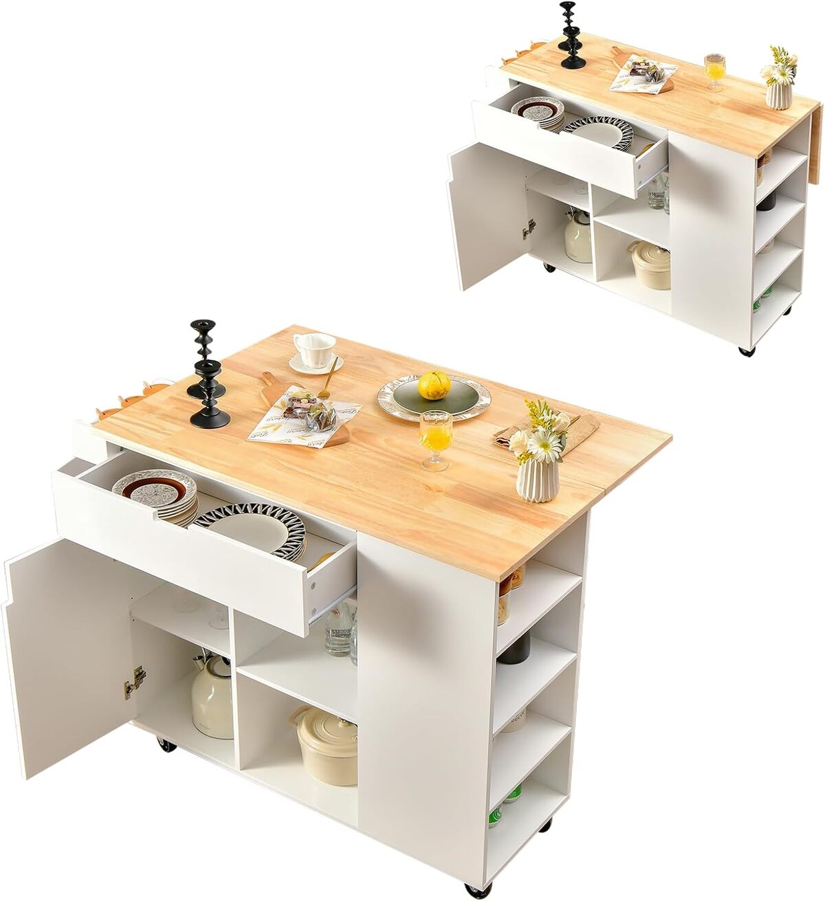 Test : îlot central mobile KOMFOTTEU avec plan de travail en bois massif