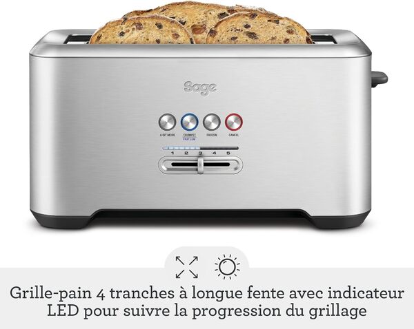 Sage - The 'A Bit More' Toaster 4 Slice - Grille-pain avec 4 Fentes - Acier Inoxydable Brossé