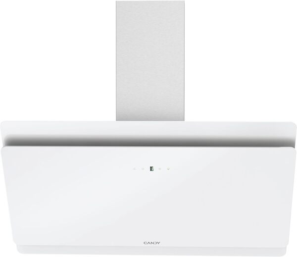 Candy CVMA - Hotte aspirante 90 cm, 4 niveaux de puissance, 213 W, 620 M3/h, valve anti-retour, minuteur, filtres carbone, panneau aluminium anti-graisse, éclairage LED, 60 dB, verre blanc [Classe énergétique A]