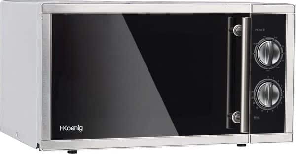 H.Koenig Four Micro-Ondes Grill 2 en 1 23L VIO7 1000W, Plateau Tournant 27cm, Multifonction 9 Programmes, Décongélation, Cuisson Combinée, Rapide, Minuterie 30min, Effet Miroir, Inox Argenté