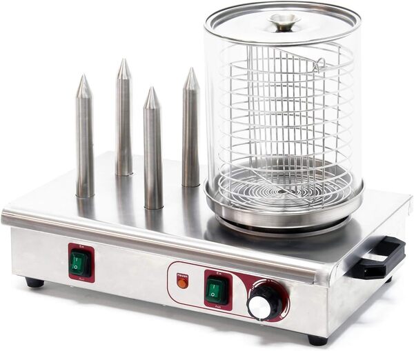 Wiltec Machine à hot dog – 475 x 290 x 380 mm – 650 W – avec 4 Pics chauffants et Bocal à vapeur – Chauffe-saucisses Œufrier Cuiseur Appareil de chauffage pour Cuisine Maison