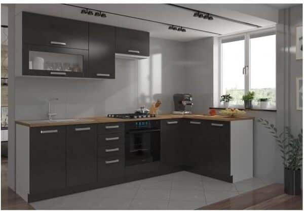 LASSEN Cuisine complete d'angle 240x165 cm avec plan de travail - Gris Matera