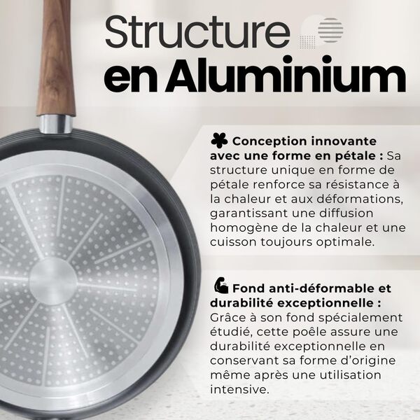 PZL CONCEPT Poêle en revêtement antiadhésif Triple Couche, Manche amovible, Rebords rehaussés, Fond nid d'abeille. Convient tous Feux et Four (20/24/28/32 CM)