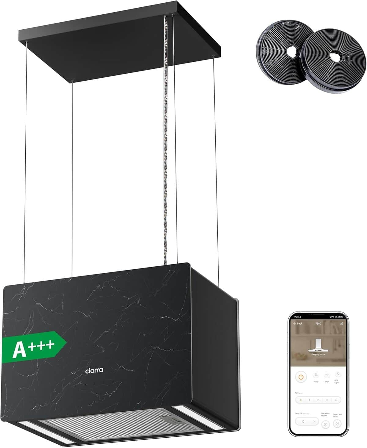 Test : ciarra CBCG4850, l'élégante hotte aspirante îlot 700 m³/h