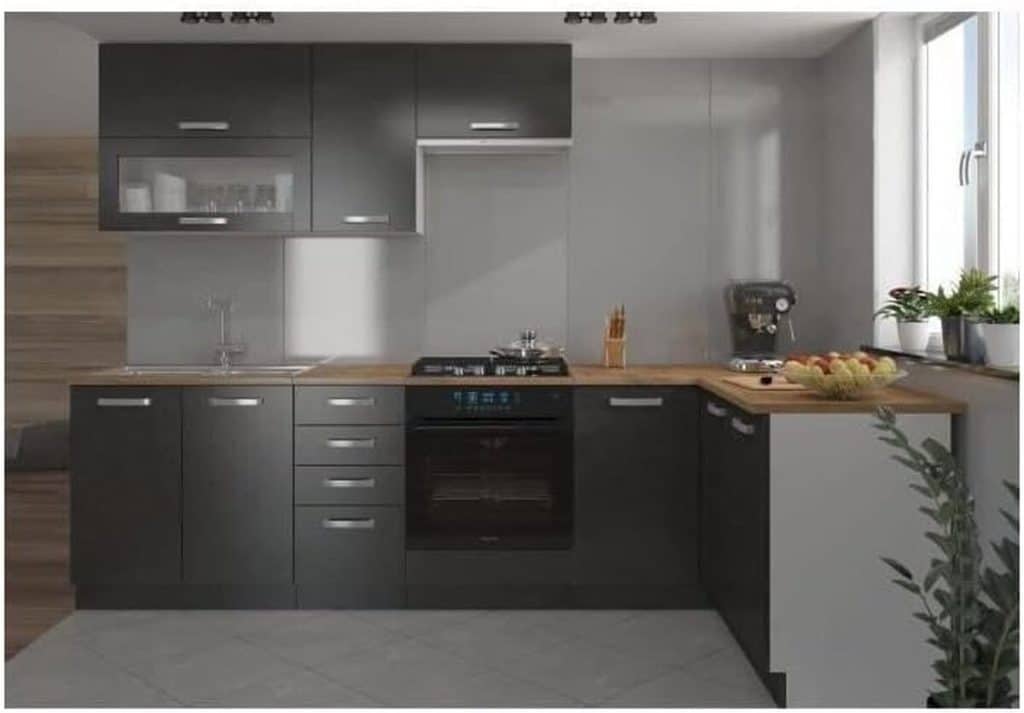 Test de la cuisine complète d'angle LASSEN 240x165 cm - gris Matera