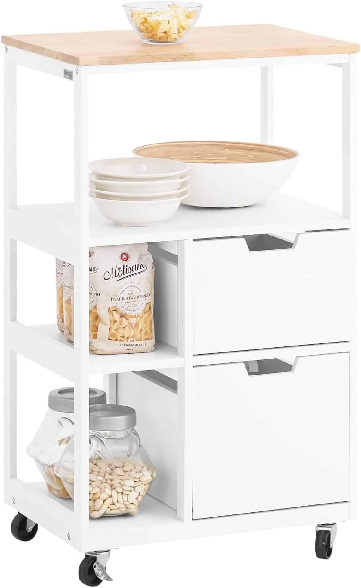 Test de la desserte de cuisine SoBuy FKW111-WN : rangement pratique et fonctionnel