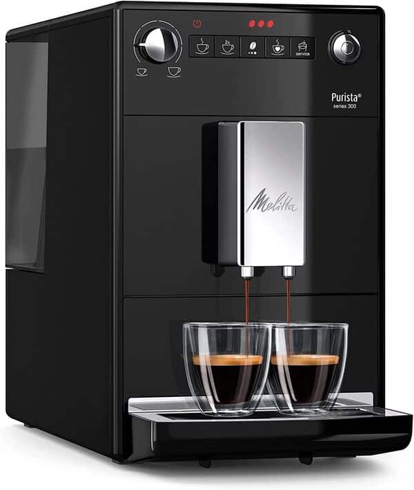 Melitta Purista Noire, Machine à Café à Grain avec Broyeur et Système d'Extraction des Arômes, Silencieuse, Mode 1 à 2 Tasses, Expresso, F230-102, 1450W, Noir