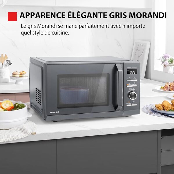 Toshiba MW3-AC26PFI(MG) Four à Micro-ondes 26L Air chaud combiné, 6-en-1 900W avec Cuiseur Vapeur en Gris Morandi, 6 Programmes 10 Niveaux de Puissance, 10 Menus Automatiques