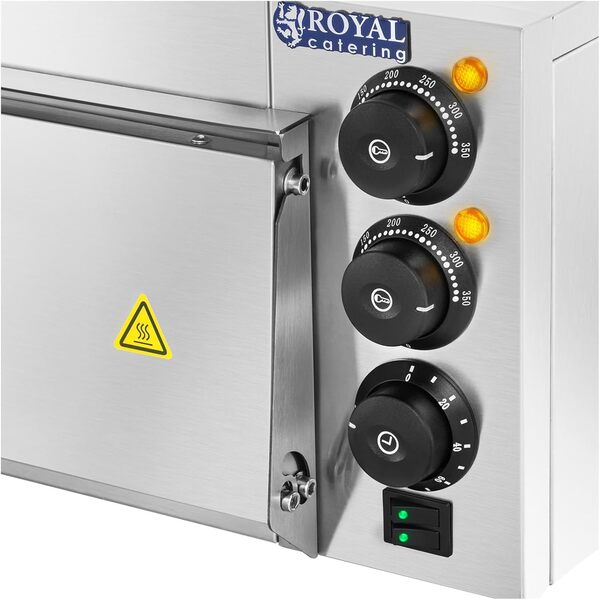 Royal Catering Four À Pizza Électrique Professionnel Tartes Flambées Flammkueche 230v RCPO-2000-60-1 (Cordiérite, Max. 350 °C, Pizzas Ø 60 cm, Porte Vitrée, Boitier Inox, Minuterie 0-120 min)