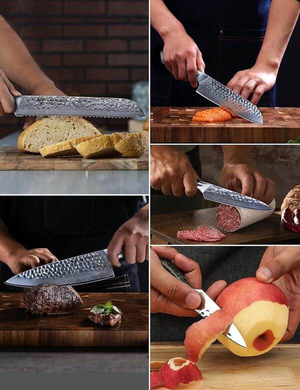 SANMUZUO Ensemble de couteaux de chef - Set de couteaux de cuisine de 5 pièces - Acier de Damas VG10 ultra-tranchant et manche en résine - Série Yao