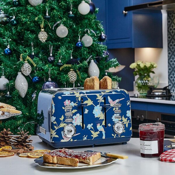 VQ Laura Ashley Grille Pain 4 Tranches avec Modes de Chauffage, Décongélation et Réchauffage Réglables. Inox Grille Pain Vintage avec un Support de Réchauffage Pour Croissants - Elveden Marine