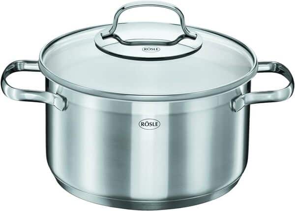 RÖSLE ELEGANCE Set de 5 casseroles, acier inoxydable, avec couvercle en verre, sauteuse, marmite, casserole à manche, graduation intérieure, adapté à l'induction, lavable au lave-vaisselle