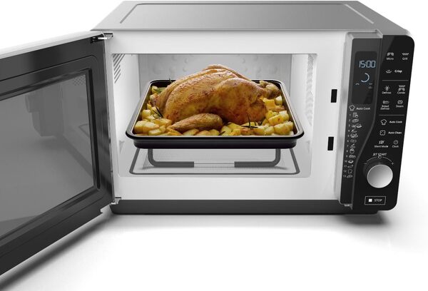 Whirlpool MWF 427 SL Four à micro-ondes Extra Space + Grill, 25 litres, argent, avec steamer, grille haute et plate Crisp + poignée, 800 + 1000 W [Classe énergétique A]