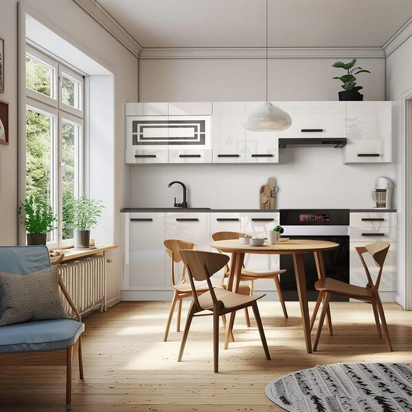 Belini Cuisine Equipee Complete Lily Muebles de Cuisine Complets - 240 cm. Cuisine Complete sans Plan de Travail, Blanc très Brillant